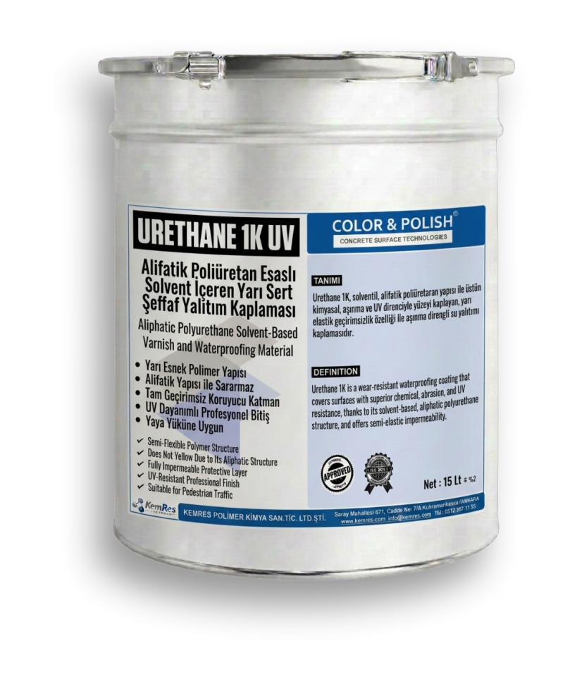 URETHANE 1K UV ŞEFFAF (TERAS) YARI ESNEK Tek Bileşenli UV Dayanımlı Şeffaf Poliüretan Su Yalıtım Kaplaması
